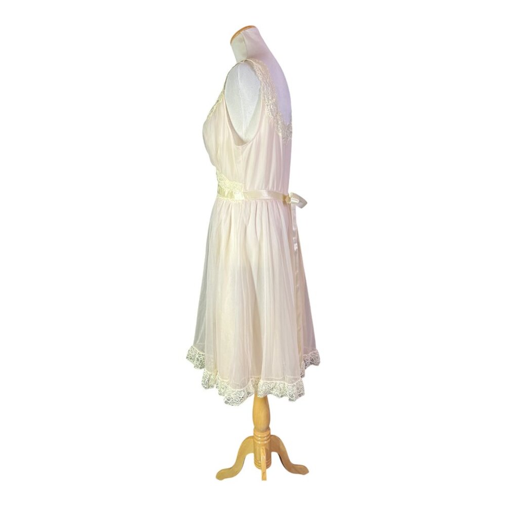 Vintage 1950s Vanity Fair Nightgown Layered Pale Pink Lace Sleeveless *Flaw - Picture 10 of 13
